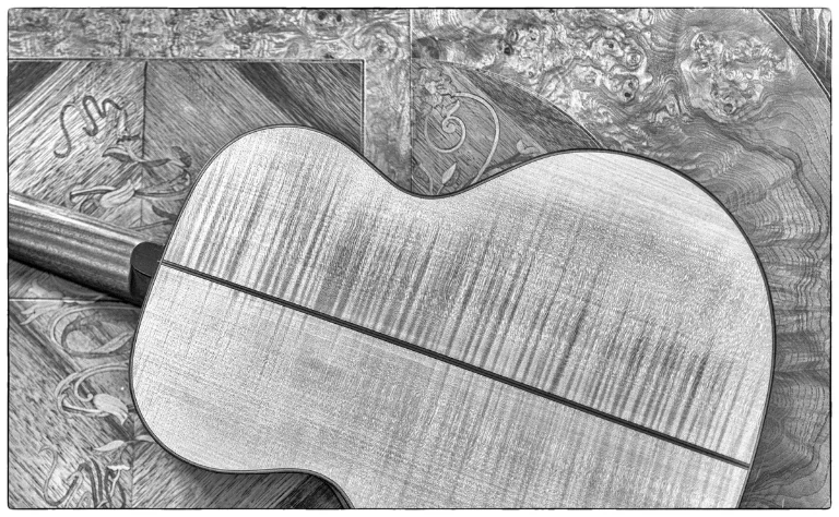 Detailansicht des gemaserten Gitarrenbodens